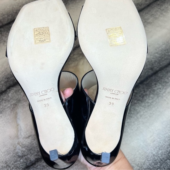 Jimmy Choo Hira 85 mm Black Soft Patent Leather Mule Heels Sandals - Picture 9 of 10